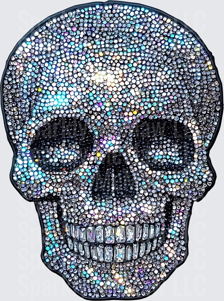 Holographic Rhinestone Sugar Skull Day of the Dead DTF Transfer for Fabric