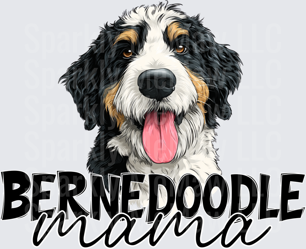 Bernedoodle Mom with Happy Panting Dog Portrait UV DTF Decal