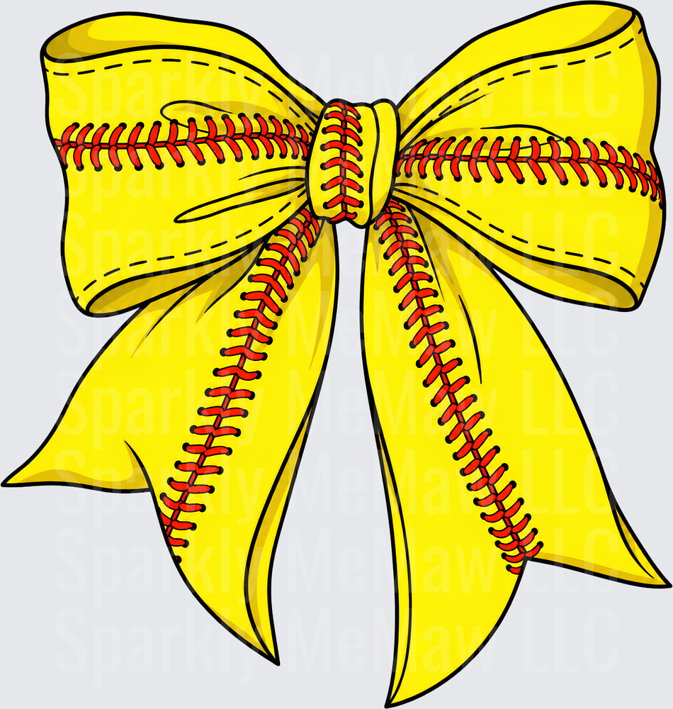 Yellow Softball Stitch Bow UV DTF Decal
