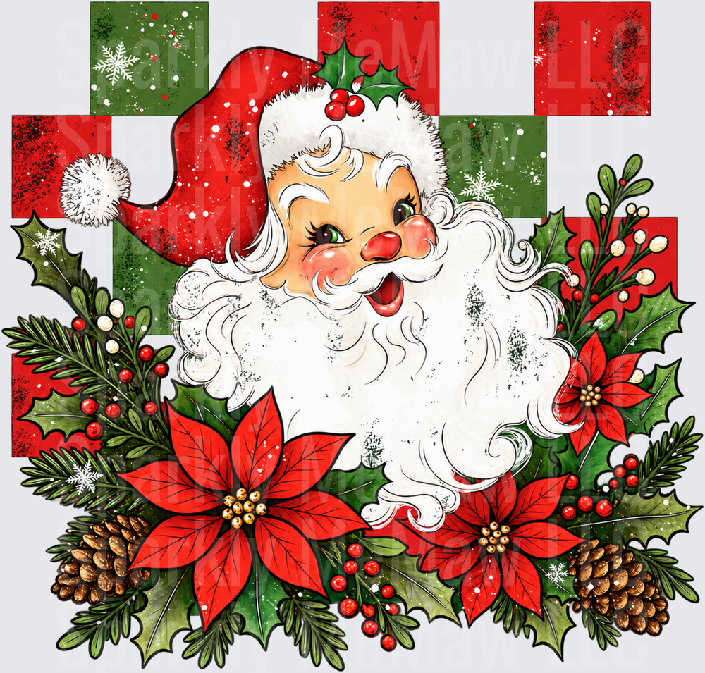 Retro Santa Poinsettia Holly UV DTF Decal