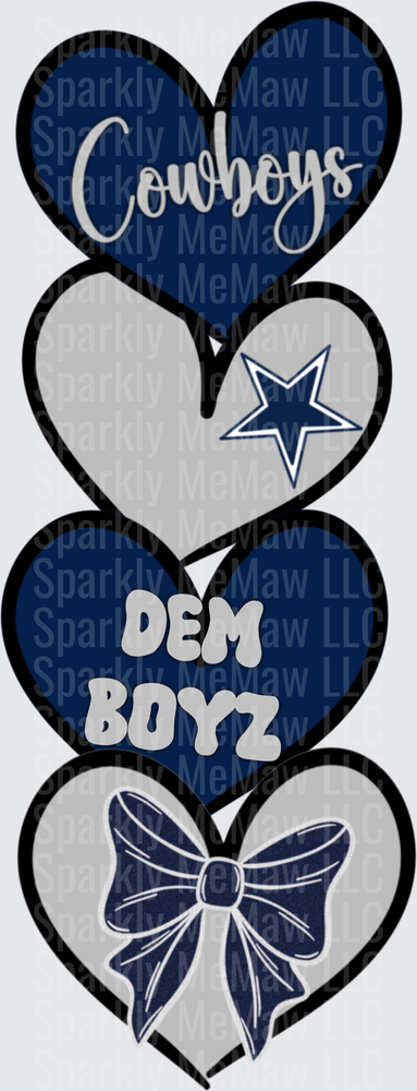 Dallas Cowboys Dem Boyz Stacked Hearts with Star and Bow DTF Transfer for Fabric