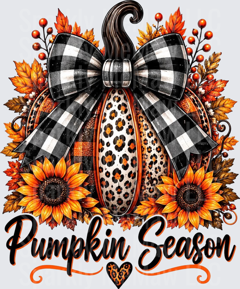 Pumpkin Season Leopard Plaid Bow UV DTF Decal