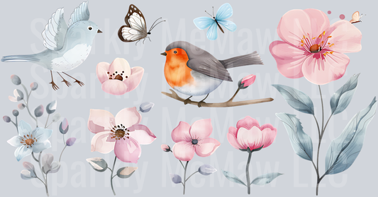 Birds and Butterflies 16 oz Glass Tumbler Wrap