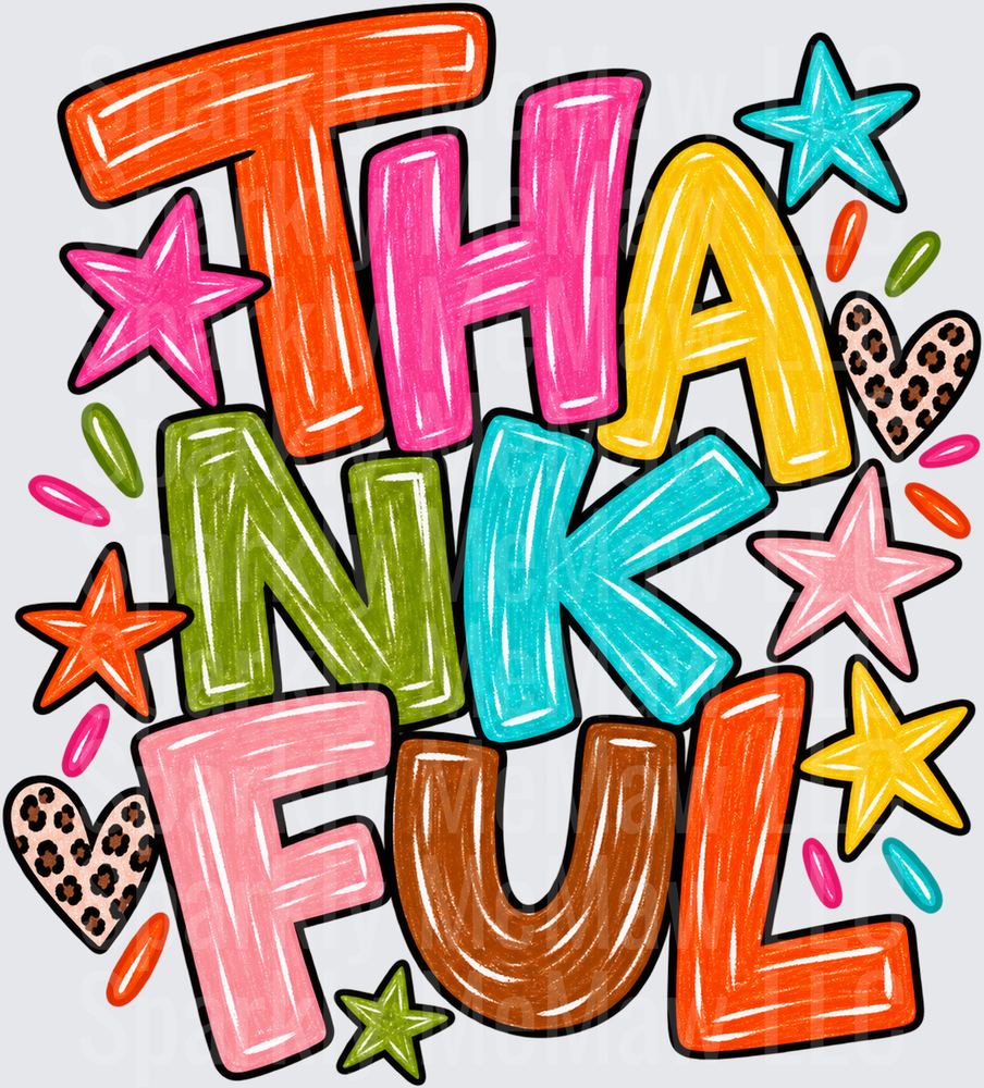 Colorful Thankful Doodle UV DTF Decal