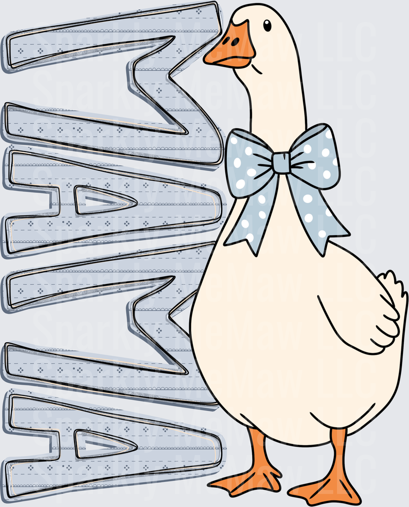 Cute Goose with Blue Polka Dot Bow and MAMA Text UV DTF Decal