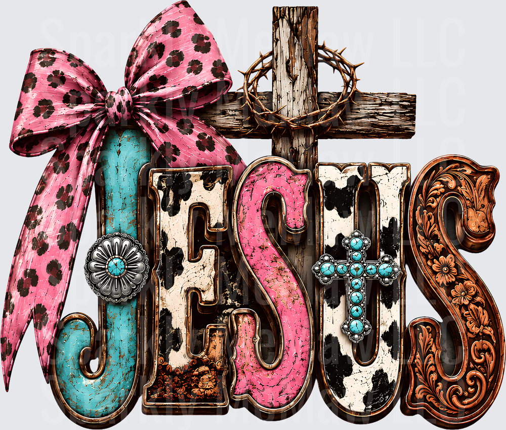 Jesus Western Cross Bow UV DTF Decal