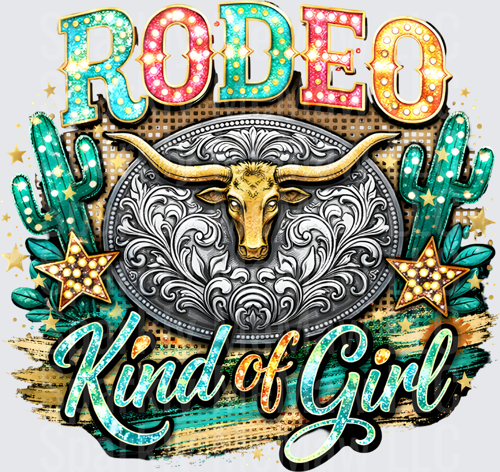 Rodeo Kind of Girl Western Bull Belt Buckle Cactus Stars UV DTF Decal