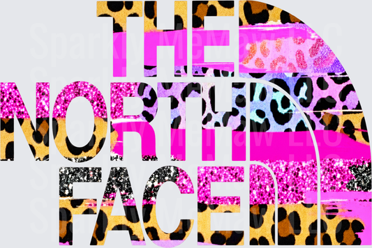 The North Face Leopard Glitter Logo DTF Transfer for Fabrics