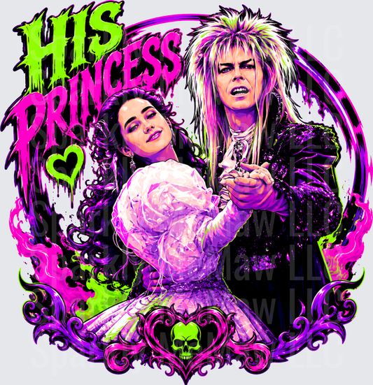 His Princess Jareth and Sarah Labyrinth Gothic Neon Dance Scene DTF Transfer for fabrics