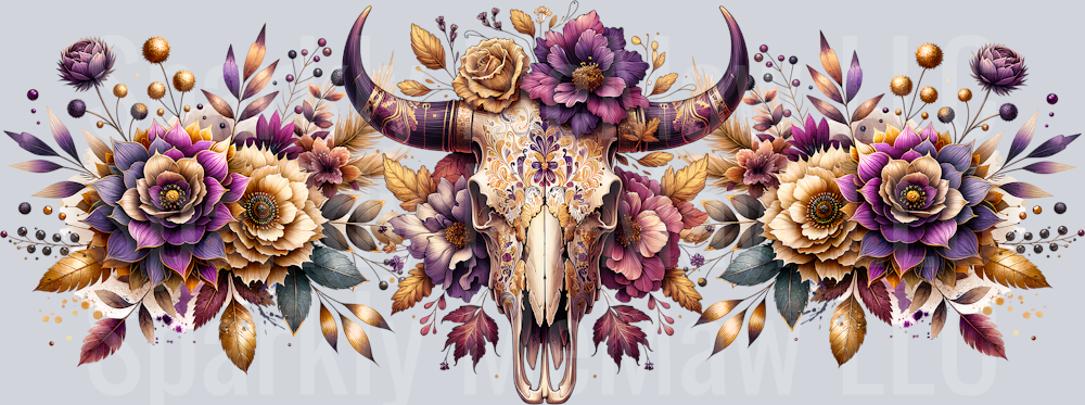 Bull Skull Floral 16 oz UV DTF Wrap