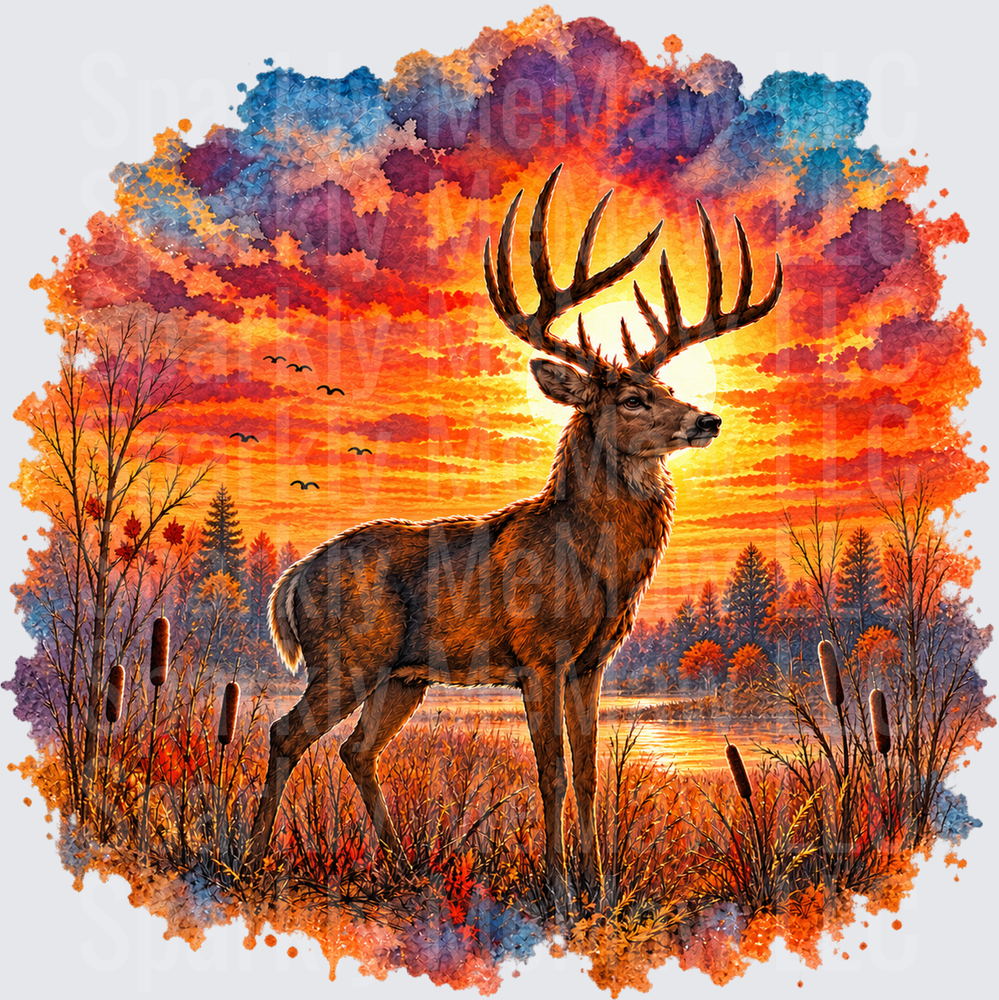 Whitetail Buck Autumn Sunset UV Decal Decal