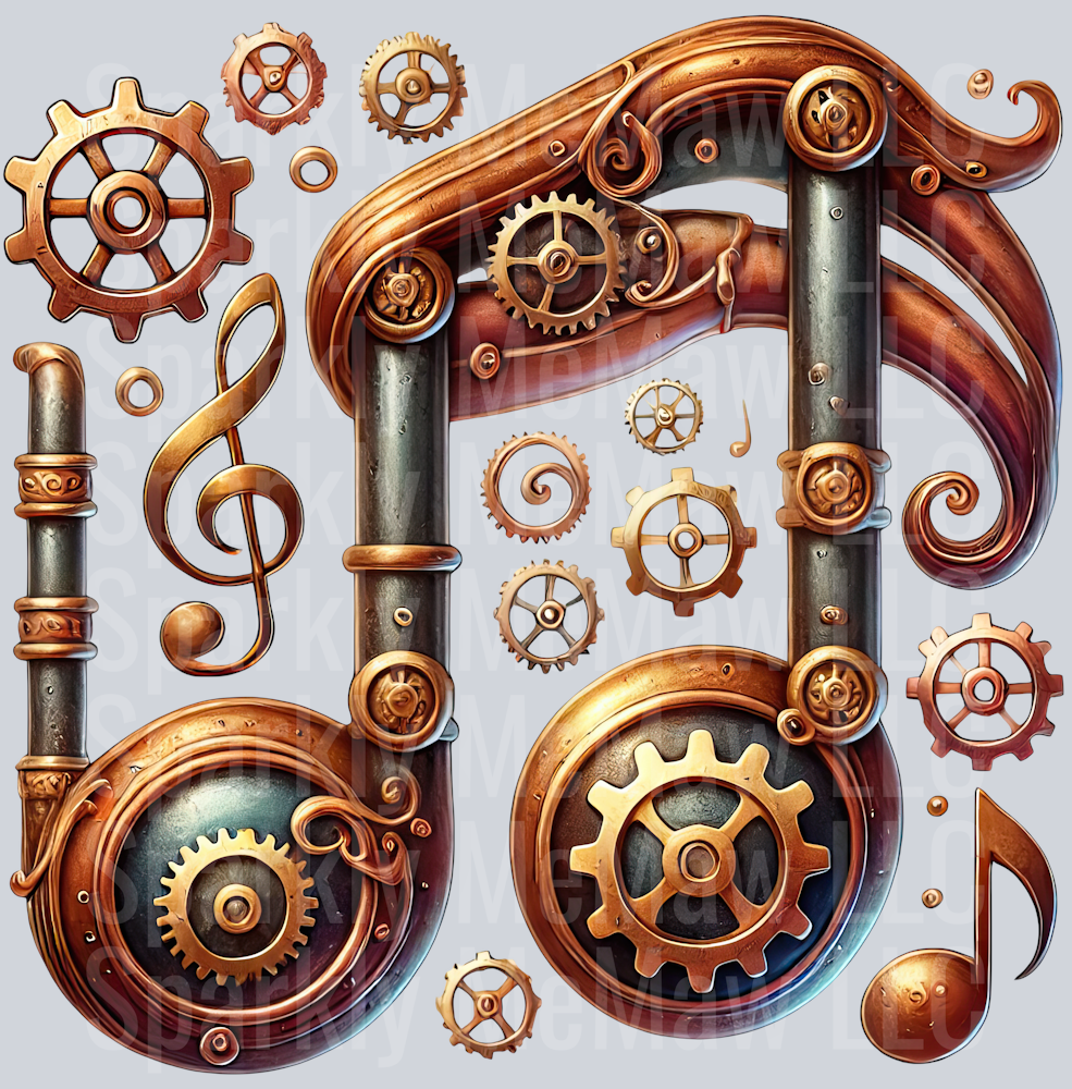 Musical Steampunk UV DTF Clip art Decal 37