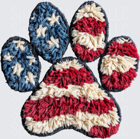 Patriotic American Flag Paw Print Embroidered Style UV DTF Decal