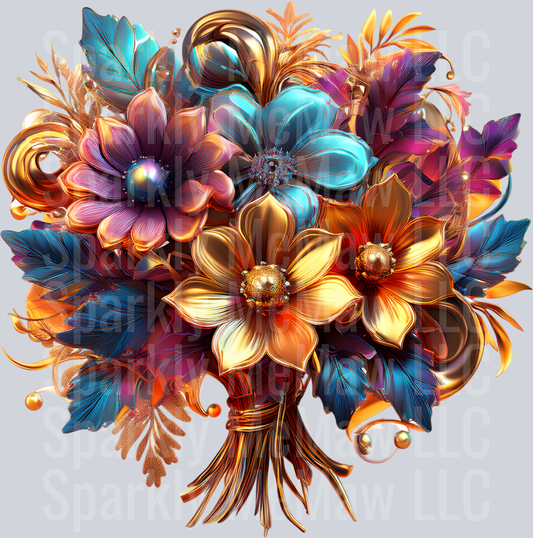 jewel tone floral clipart (144) UV DTF Decal