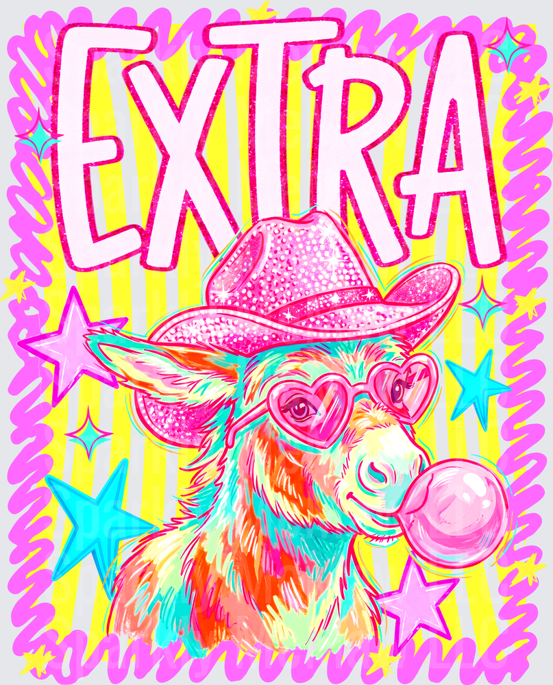 Extra Colorful Llama Pink Glitter Cowboy Hat Heart Sunglasses Bubblegum UV DTF Decal