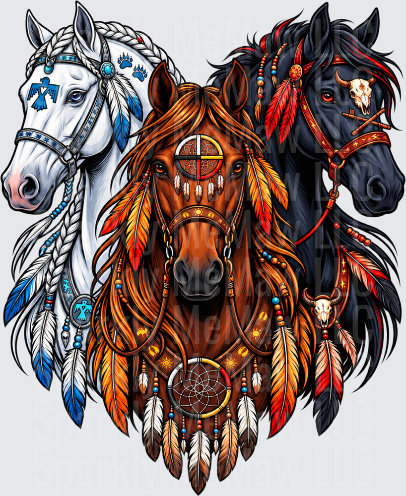 Three Native Spirit Horses Dreamcatcher UV DTF Decal