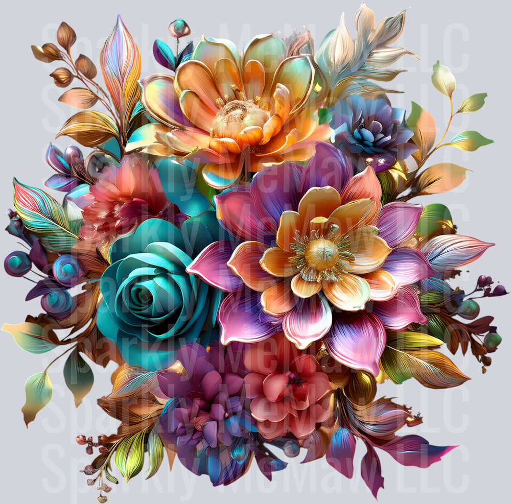 jewel tone floral clipart (160) UV DTF Decal