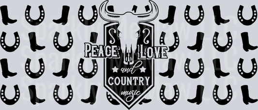 Peace Love and country music 16 oz UV DTF Wrap
