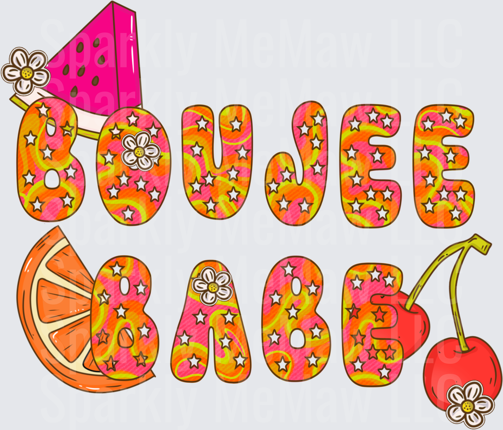 Groovy Retro Boujee Babe Text with Watermelon Orange Cherry UV DTF Decal