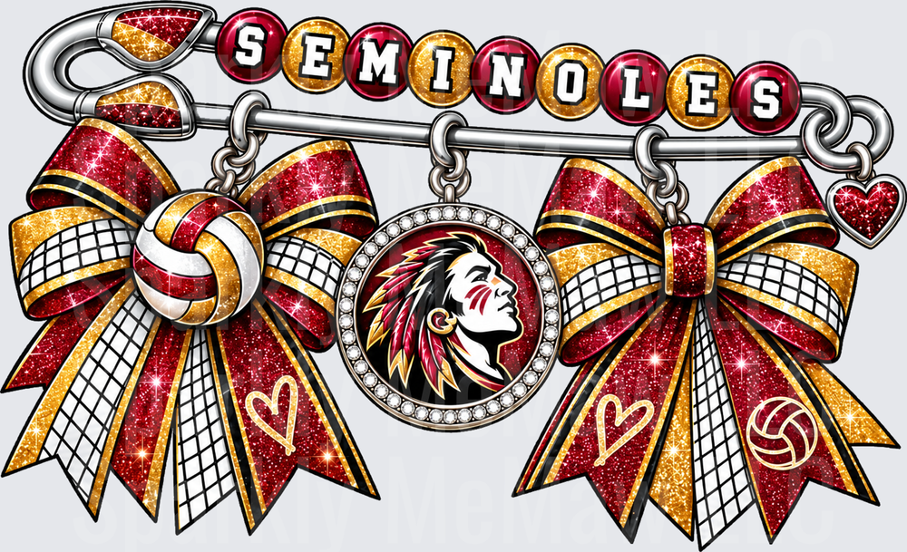 Seminoles Volleyball Glitter Pin Charm UV DTF Decal