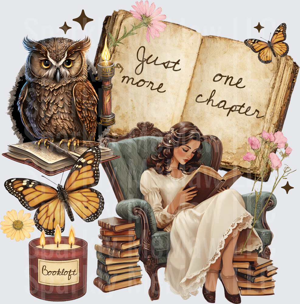 Cozy Reader Just One More Chapter DTF Transfer for Fabrics