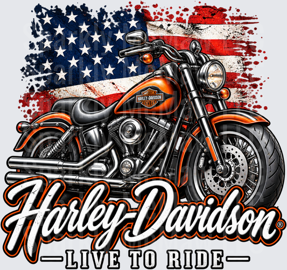 HD Live To Ride American Flag Motorcycle UV DTF Decal