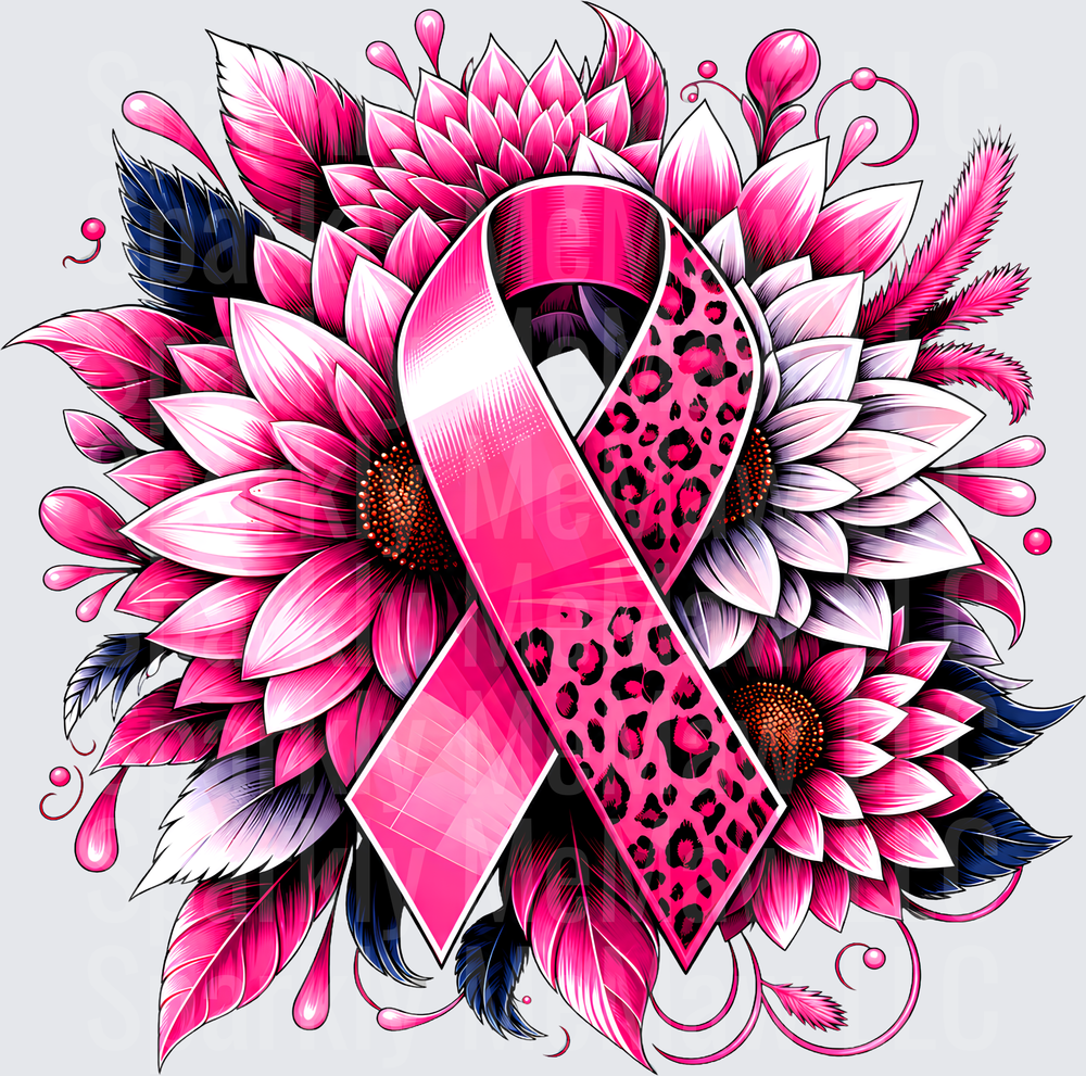 Pink Leopard Breast Cancer Ribbon Floral is a UV DTF Decal