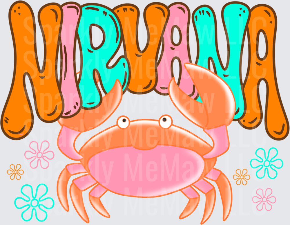 Krabby Krusty Krab Crab with Colorful Dripping Letters and Flowers UV DTF Decal