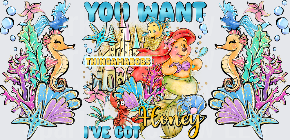 Winnie Pooh Little Mermaid Mashup This Is A UV DTF 16 OZ Wrap