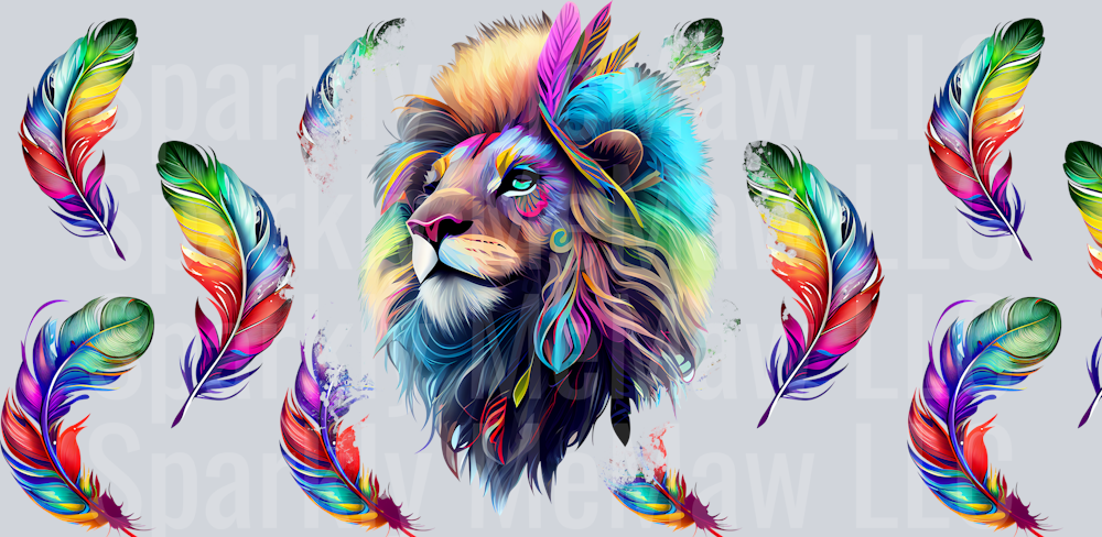 cute lion colorful UV DTF 16 oz Wrap