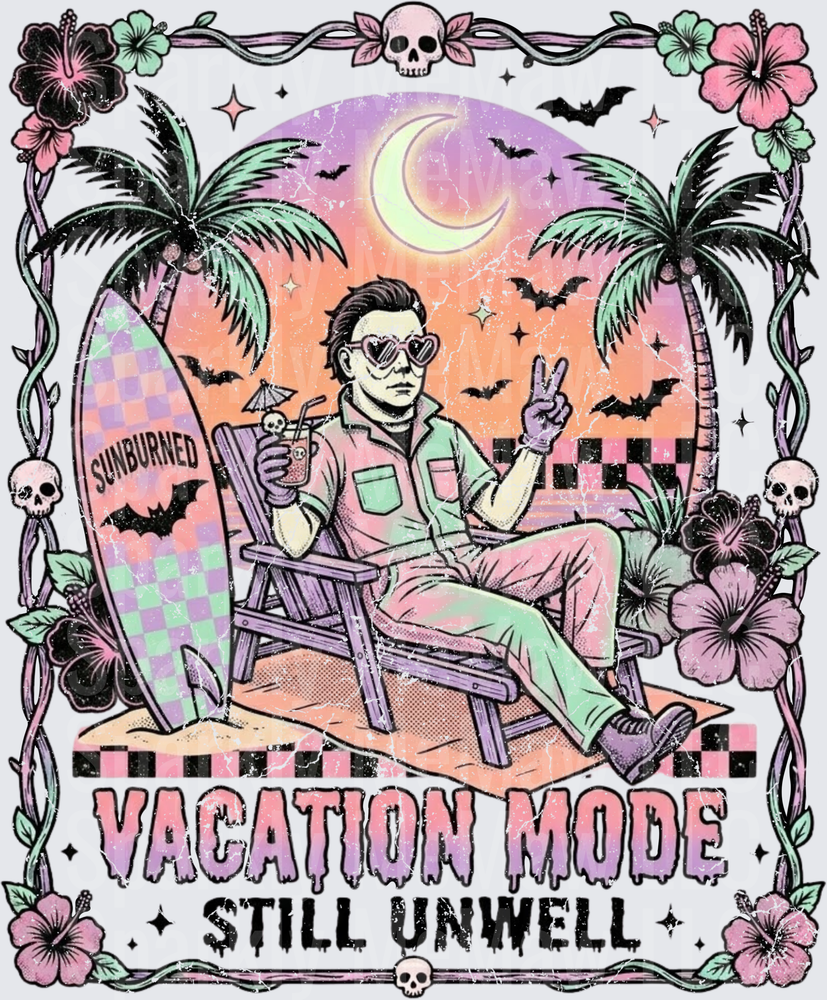Vacation Mode Still Unwell Spooky Beach Skeleton Gothic Summer Vibes UV DTF Decal