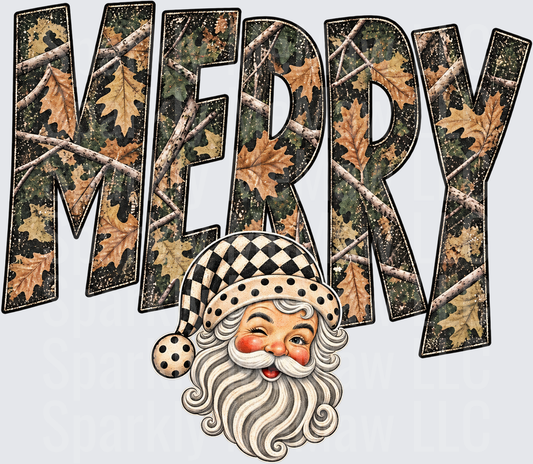Merry Camo Santa Winking DTF Decal