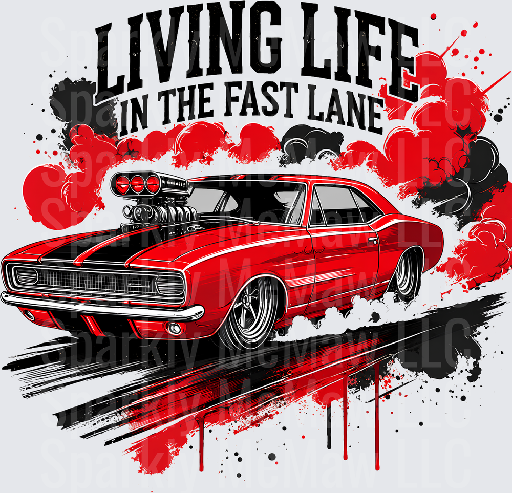 Living Life Fast Lane Classic Muscle Car UV DTF Decal