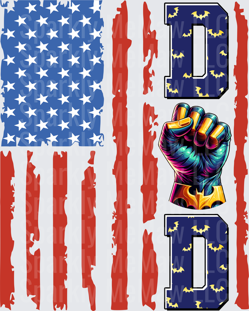 American Flag Dad Batman Logo Raised Fist UV DTF Decal