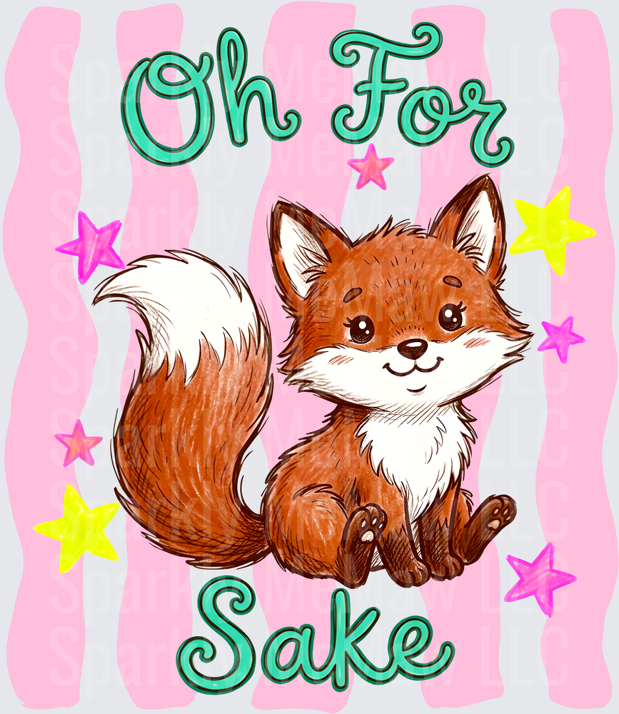 Oh For Fox Sake Cute Cartoon Fox with Stars and Pink Stripes UV DTF Decal