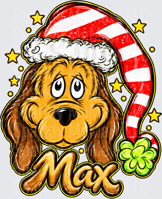 Cartoon Dog Max Christmas DTF Transfer for Fabrics