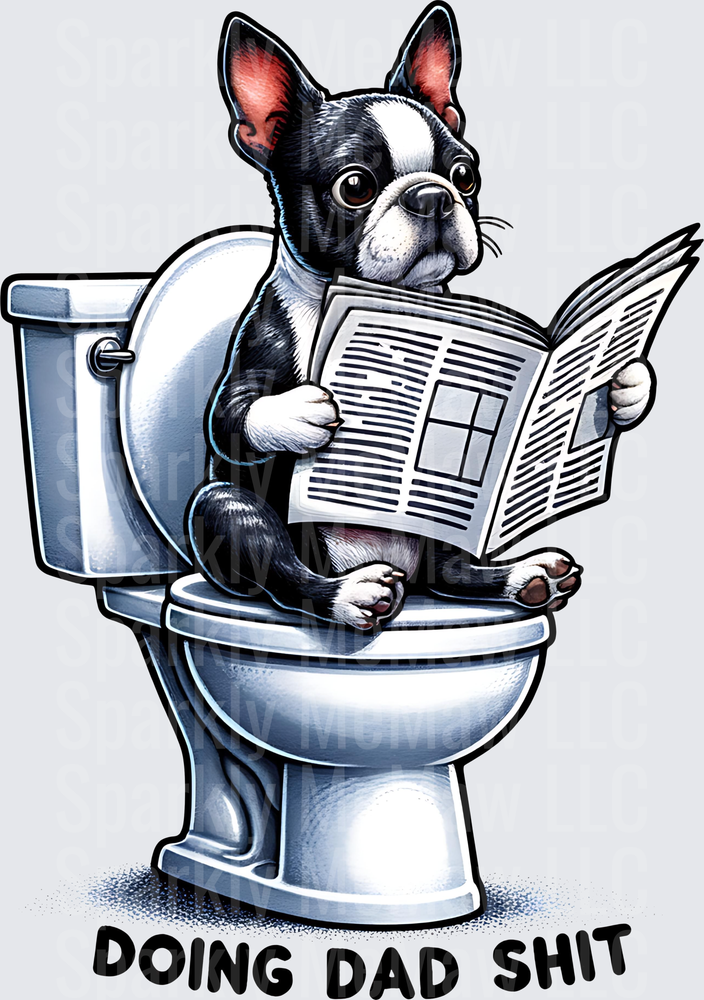 French Bulldog Reading Newspaper on Toilet Doing Dad Shit Funny Bathroom Humor UV DTF Decal