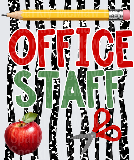 Office Staff DTF Transfer for Fabric with Pencil Apple and Scissors School Theme