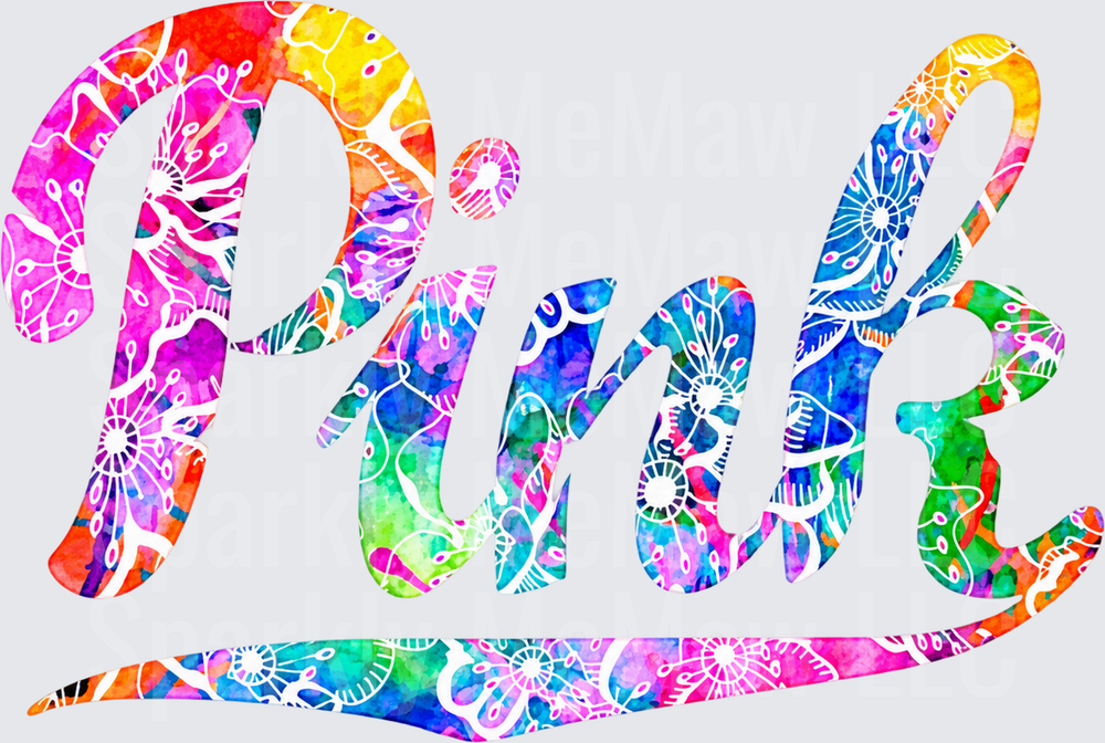 Pink Script Floral Watercolor UV DTF DECAL (HARD SMOOTH SURFACE)