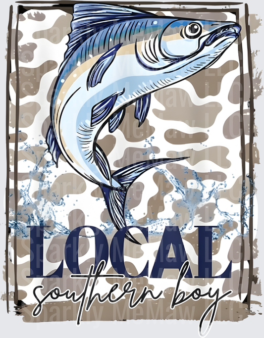 Local Southern Boy Jumping Wahoo Fish Camo Background uv dtf decal