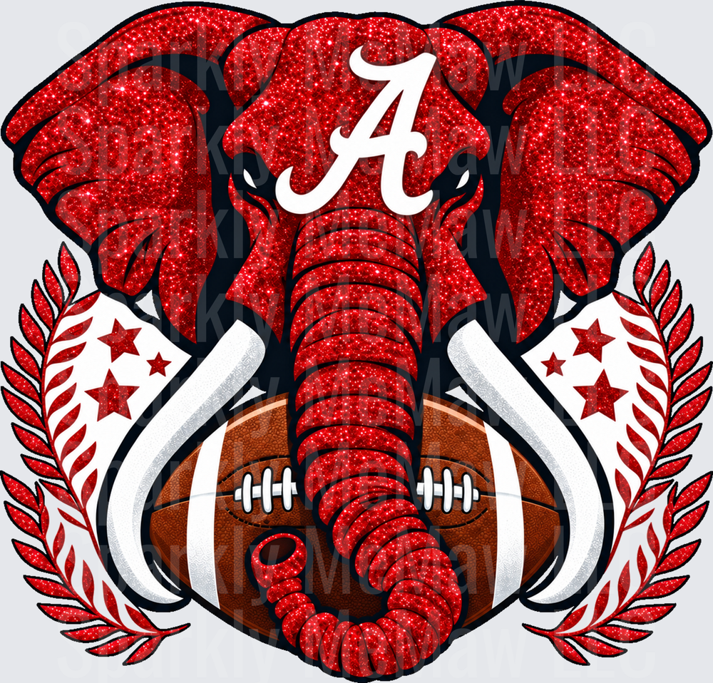 Alabama Crimson Tide Elephant Glitter Football is a UV DTF Decal