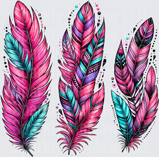Boho Feathers Pink Teal Purple UV DTF Decal