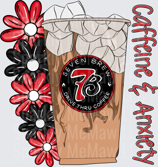 Seven Brew Drive Thru Coffee Cup with Red and Black Daisies UV DTF Decal