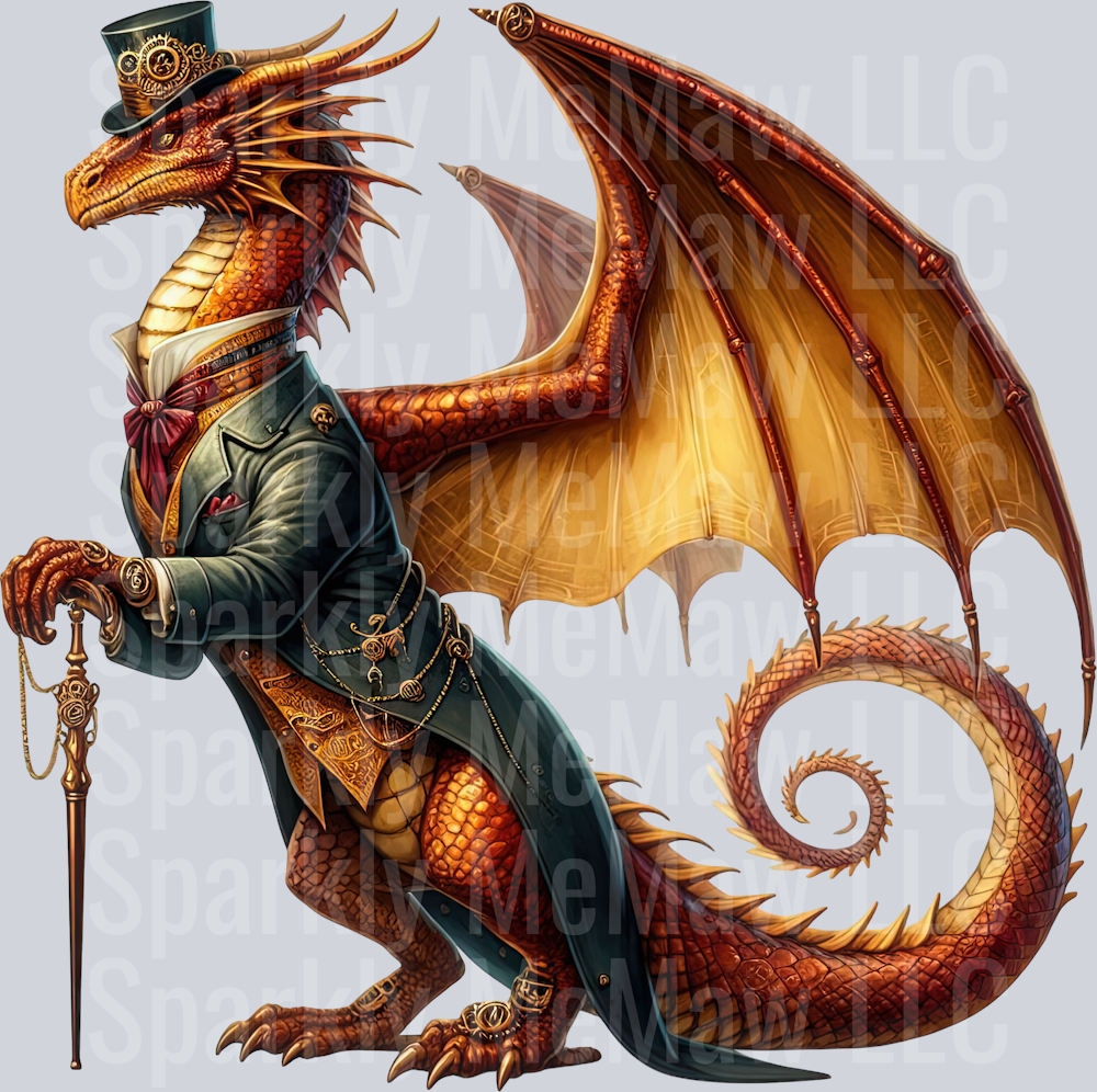 13 Steampunk Dragon UV DTF Clip Art Decal