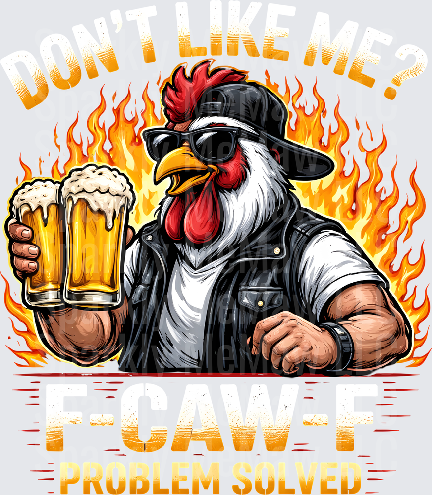 Cool Rooster in Leather Jacket Holding Beer Glasses with Flames UV DTF Decal