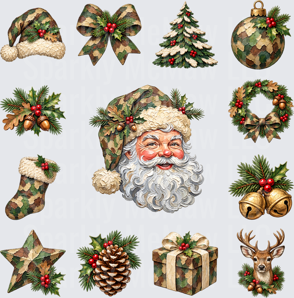 Camo Christmas Icons this is a 10 inch cut and stick UV Decal Sheet