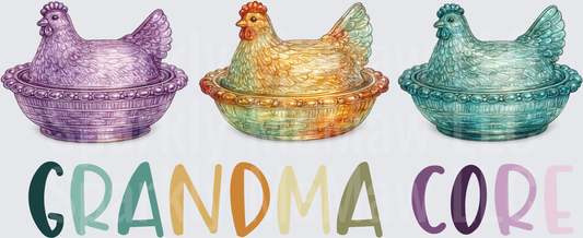Vintage Glass Hen on Nest Dishes Grandma Core UV DTF Decal