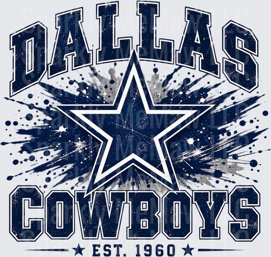 Dallas Cowboys Star Splatter Est. 1960 DTF Transfer for Fabrics
