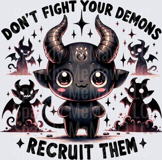 Don't Fight Your Demons Recruit Them Cute Devil Character UV DTF Decal