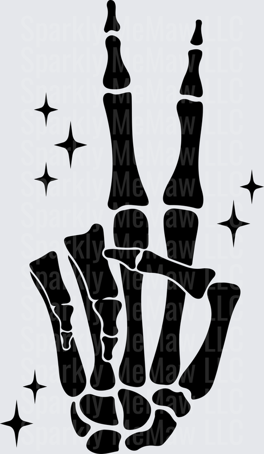 Skeleton Hand Peace Sign with Sparkles UV DTF Decal